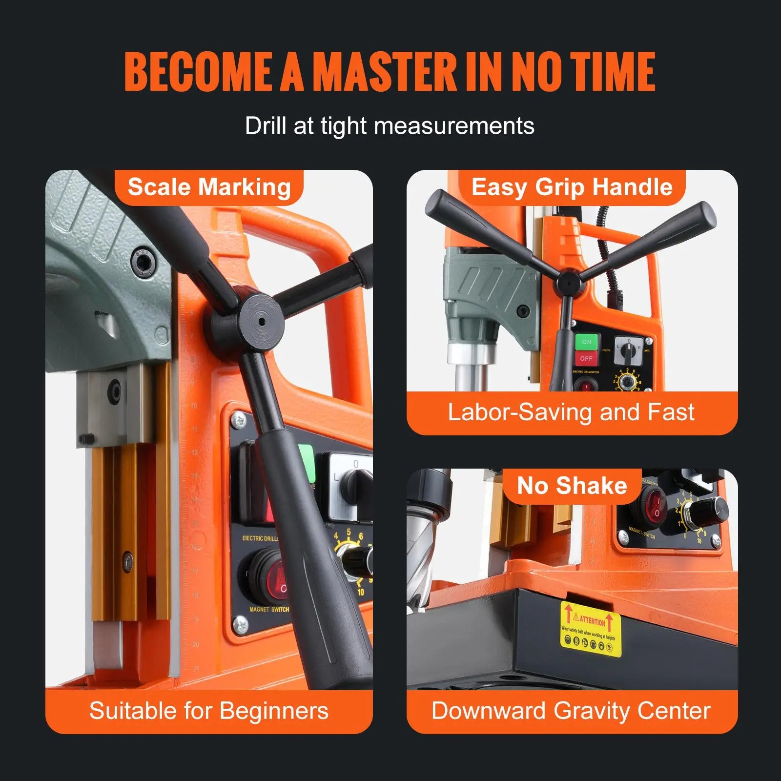 【DealsForYouDays】VEVOR Magnetic Drill, 1450W 2" Boring Diameter, 12800N Portable Electric Mag Drill Press, with Variable Speed, 800 RPM Drilling Machine for any Surface Home Improvement Industry Railway