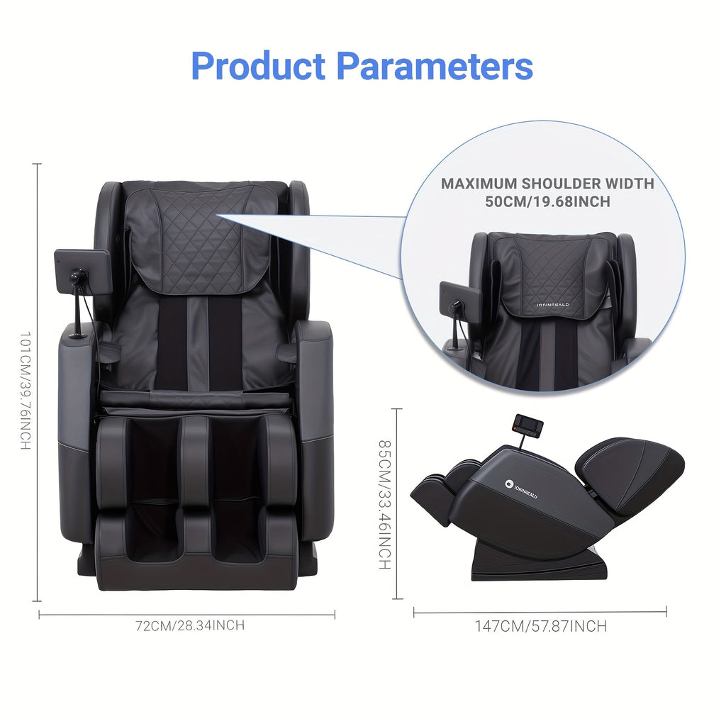 MC50BWHALE-G1-01 Shiatsu full body massage chair, recliner with zero gravity and area control, waist and calf heating, LCD touch screen, easy to clean, black/grey color scheme, perfect Christmas gift for him/her, ideal for office and bedroom