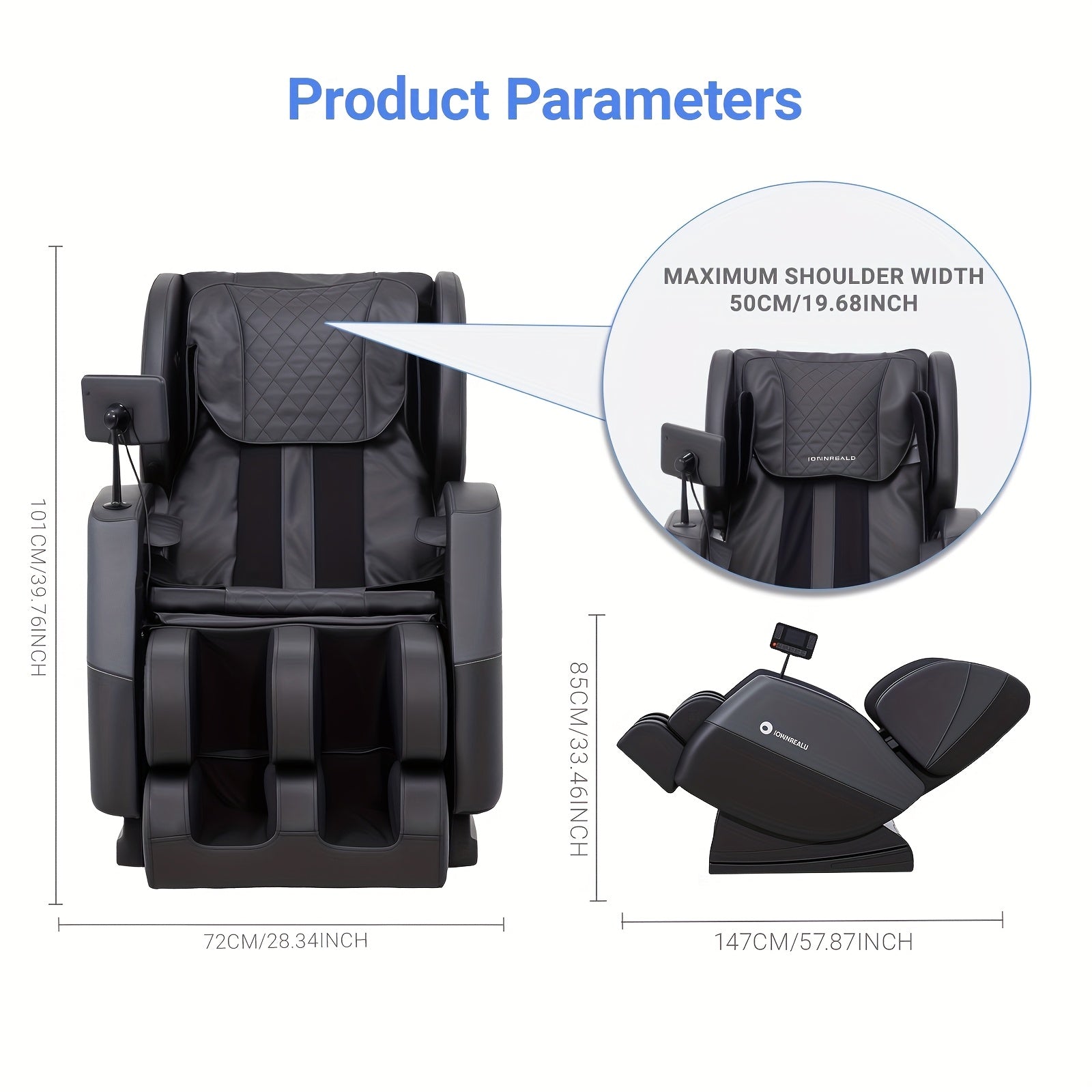 MC50BWHALE-G1-01 Shiatsu full body massage chair, recliner with zero gravity and area control, waist and calf heating, LCD touch screen, easy to clean, black/grey color scheme, perfect Christmas gift for him/her, ideal for office and bedroom
