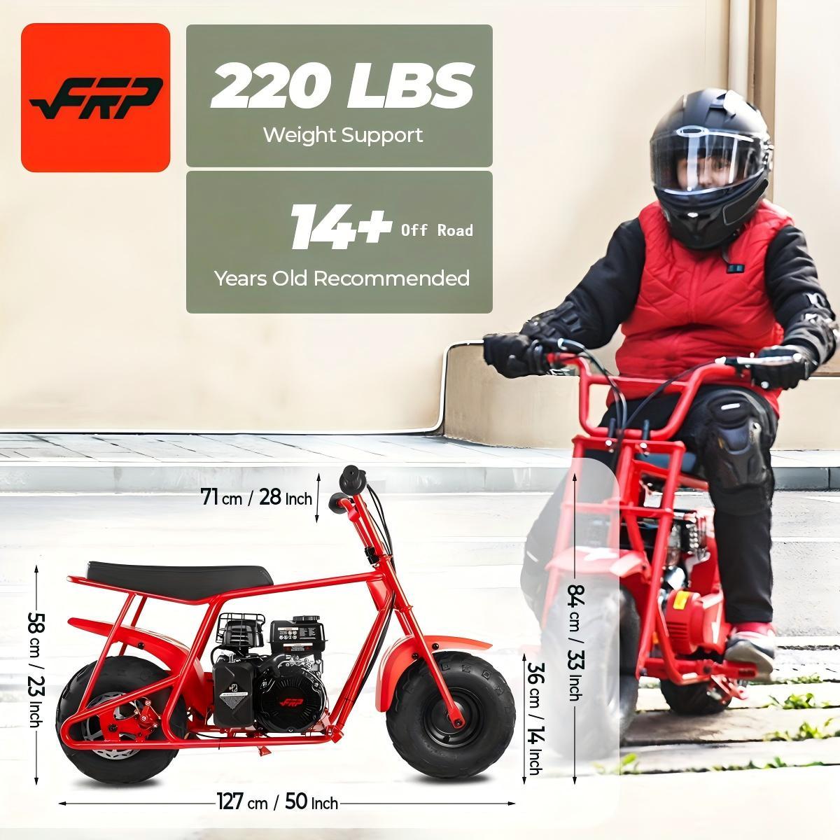 FRP GMB100 100cc adult mini gasoline motorcycle, four-stroke engine, top speed of 28 mph, EPA certified, designed life of 10,000 kilometers, off-road mountain motorcycle, 220 pounds