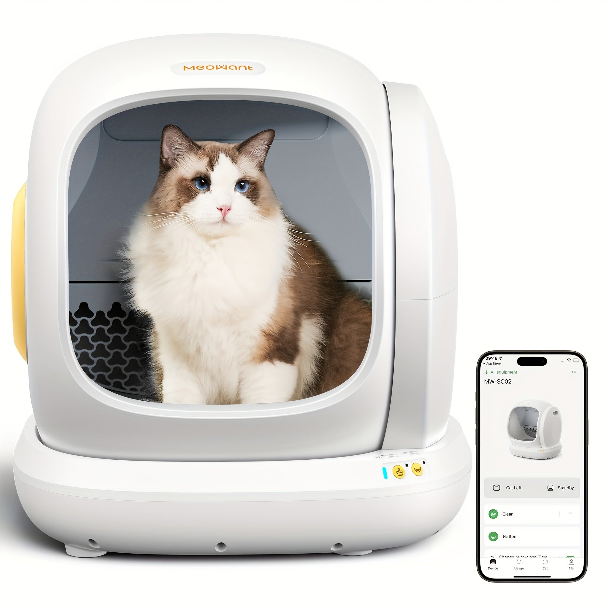 Meowant intelligent self-cleaning automatic cat litter box, APP control, large capacity suitable for multi-cat families, low entrance easy to enter and exit, safe anti-pinch protection, deodorant and leak-proof silent operation, Christmas Gift