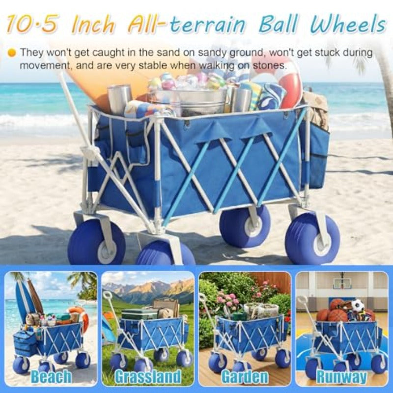 ATV, large wheel sand-specific, 350-pound heavy-duty folding ATV, equipped with 10.5-inch all-terrain pneumatic tires, multi-purpose cart, suitable for camping, outdoor shopping, gardening and sports, with air pump
