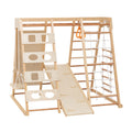 8-in-1 indoor jungle gym for kids, toddler playground with slide, swing, and climbing rock wall, wooden climbing toy set, playground equipment, natural wood finish