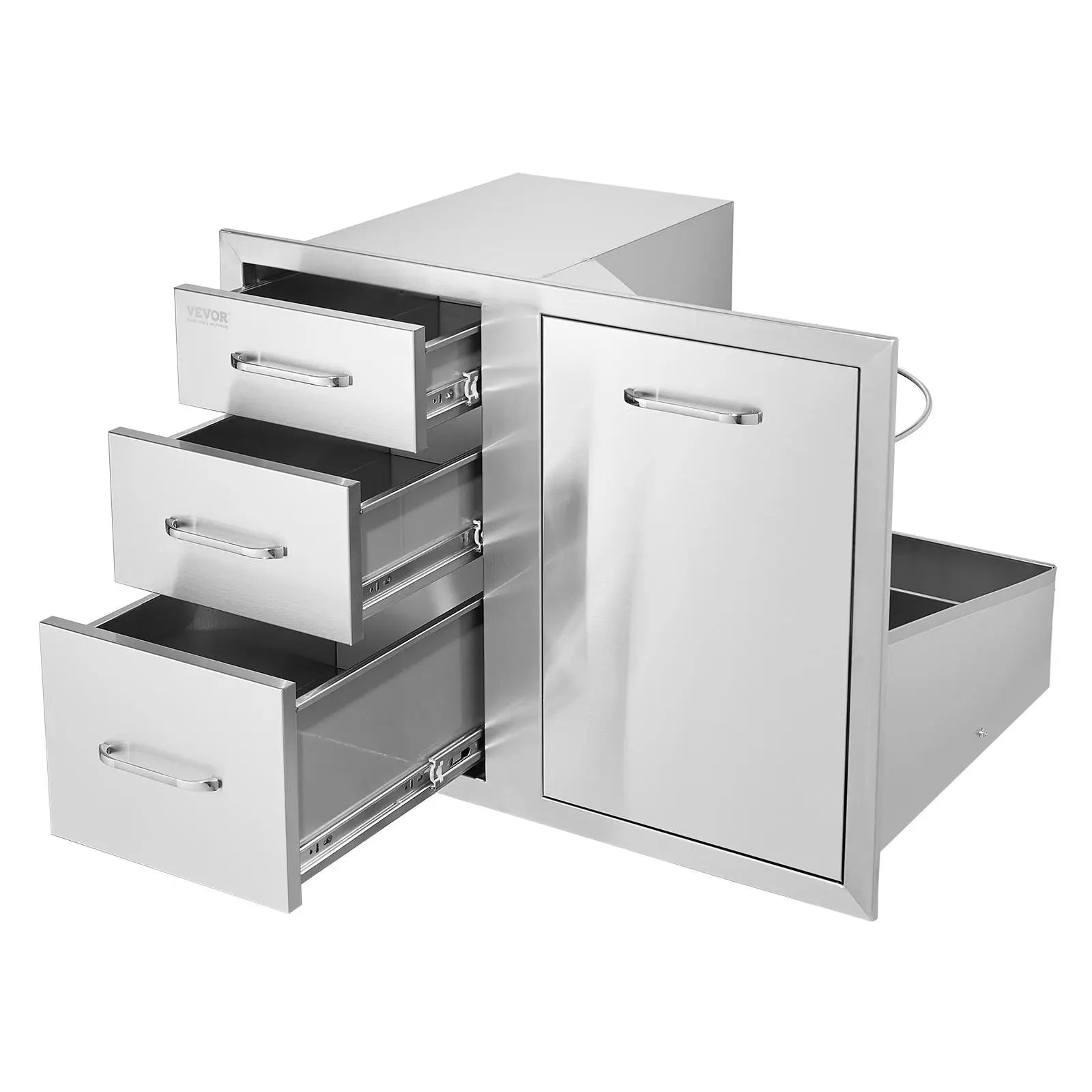 【DealsForYouDays】VEVOR Outdoor Kitchen Door Drawer Combo 29.5\" W x 22.6\" H x 21.7\'\'D, Access Door/Triple Drawers with Propane Drawer and Adjustable Garbage Ring, Perfect for BBQ Island Patio Grill Station