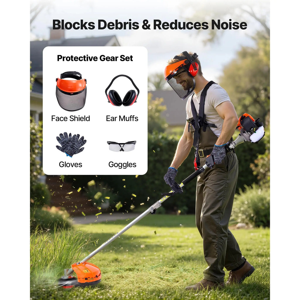 【DealsForYouDays】VEVOR Gas Hedge Trimmer, 2 Cycle Gas Power Handheld Trimmer, 6-in-1 26cc Weed Eater with Extension Pole & Protective Gear Set, Includes Hedge & String Trimmer, Brush Cutter(3T & 40T), Edger, Pole Saw