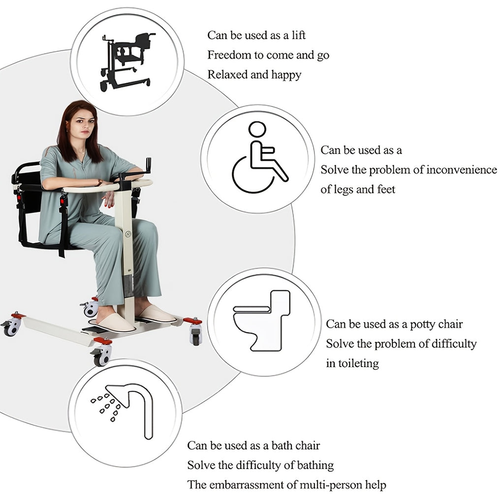 Heavy-duty household transfer lift chair with backrest, four-wheel base and guide rail system, the elderly lift chair, height adjustable lift system, suitable for bedside, car bedside, toilet chair, shower chair, etc., can be used as a lift chair