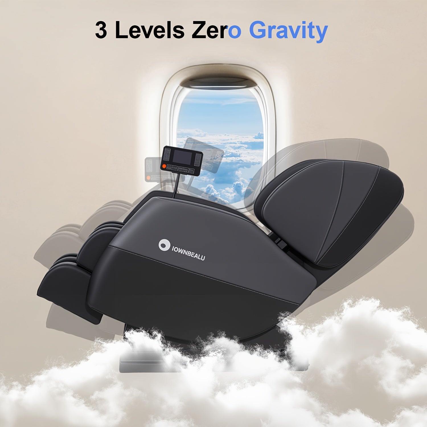 MC50BWHALE-G1-01 Shiatsu full body massage chair, recliner with zero gravity and area control, waist and calf heating, LCD touch screen, easy to clean, black/grey color scheme, perfect Christmas gift for him/her, ideal for office and bedroom