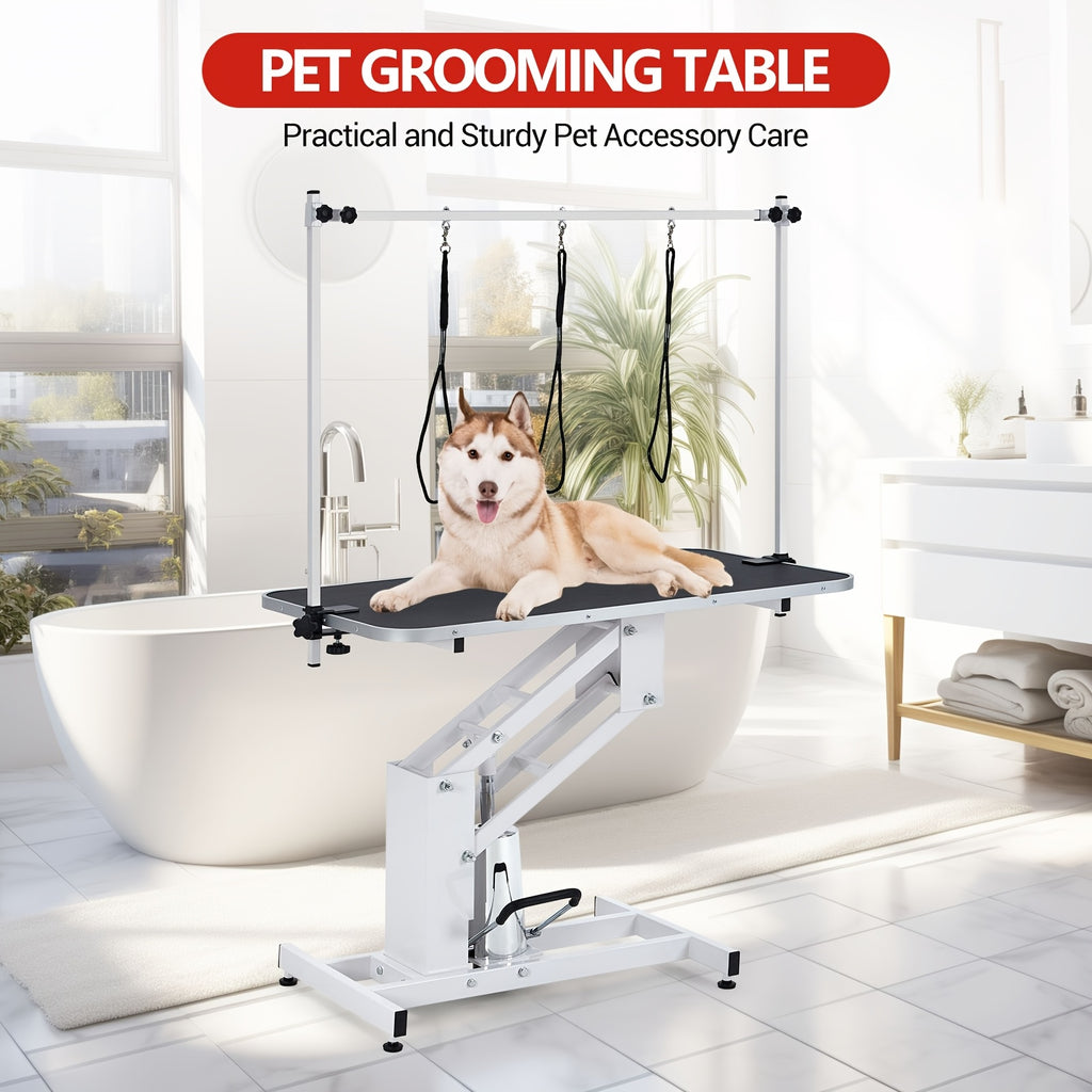 43.3-Inch pet grooming table - heavy-duty structure + adjustable cantilever + winch, 22 "-39" height adjustable, solving pet grooming operation difficulties, suitable for pet care scenarios, a must-have for pet grooming tools