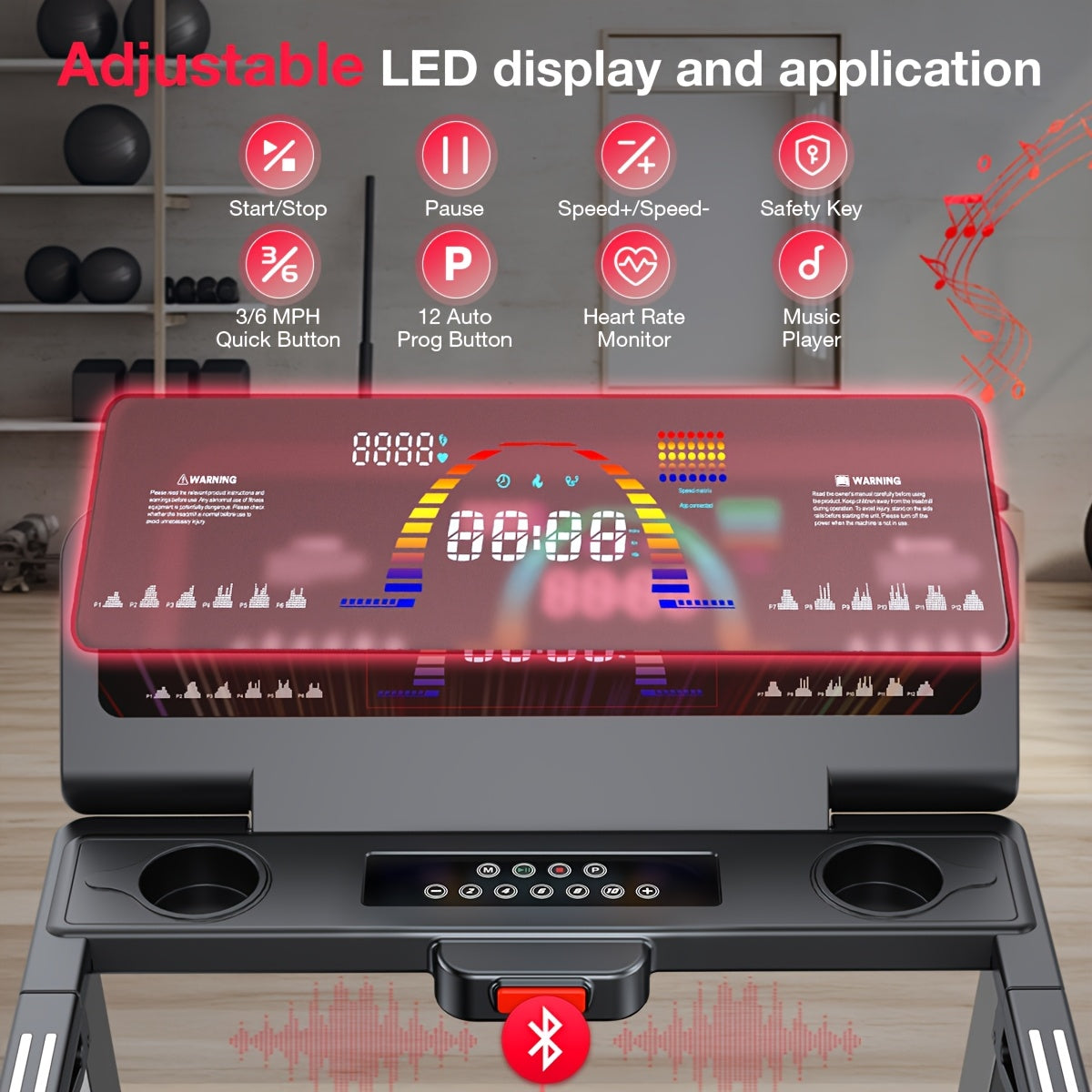 Foldable tilt treadmill 450 lb capacity, intelligent voice control, compatible with KINOMAP ZWIFT, heavy duty treadmill for gym and home use, 4.0HP ultra-quiet brushless motor, music player, heart rate monitor, battery-free