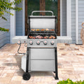 FEASTO 4-Burner Propane Gas Grill with Side Burner&Table, Outdoor BBQ Grill with Porcelain-Enamel Cast Iron Grates for Patio Cooking, Stainless Steel