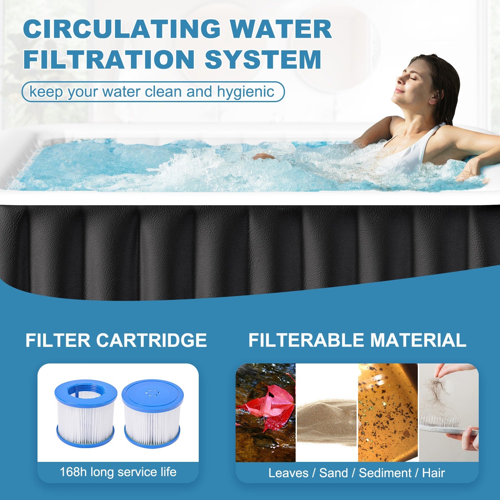 Heated Bath - Portable Large Square Heated Bath, Outdoor Spa Set Includes Heat Pump, Filter, and Spa Cover