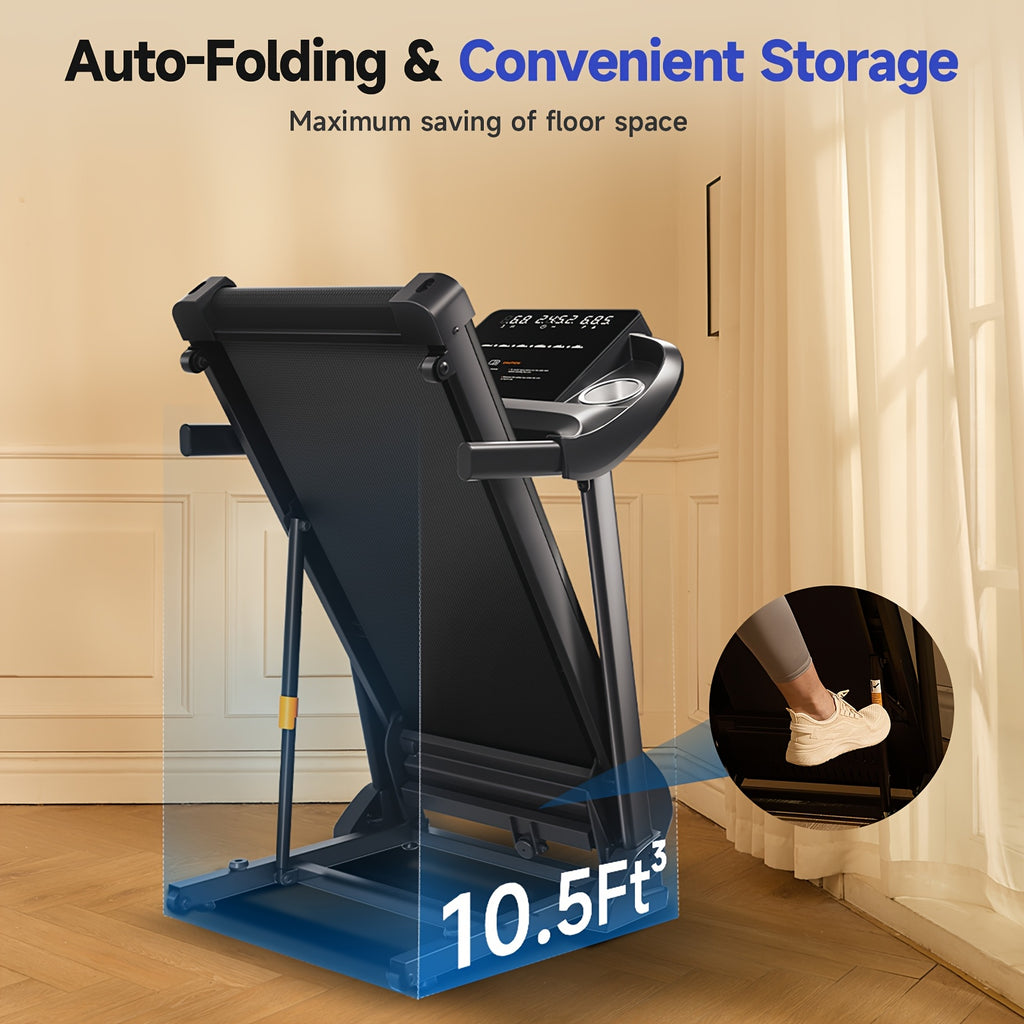 Home treadmill, walking running mat with adjustable slope, slope range from 0% to 15%, home automatic folding treadmill, 8.0 MPH running speed, supports up to 300 pounds, quiet treadmill, ideal for home use