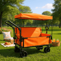 Orange 3-in-1 Folding Trolley (with bench seat, awning, and storage) 500-pound, 47.55-gallon, all-terrain camping beach sports gardening cart