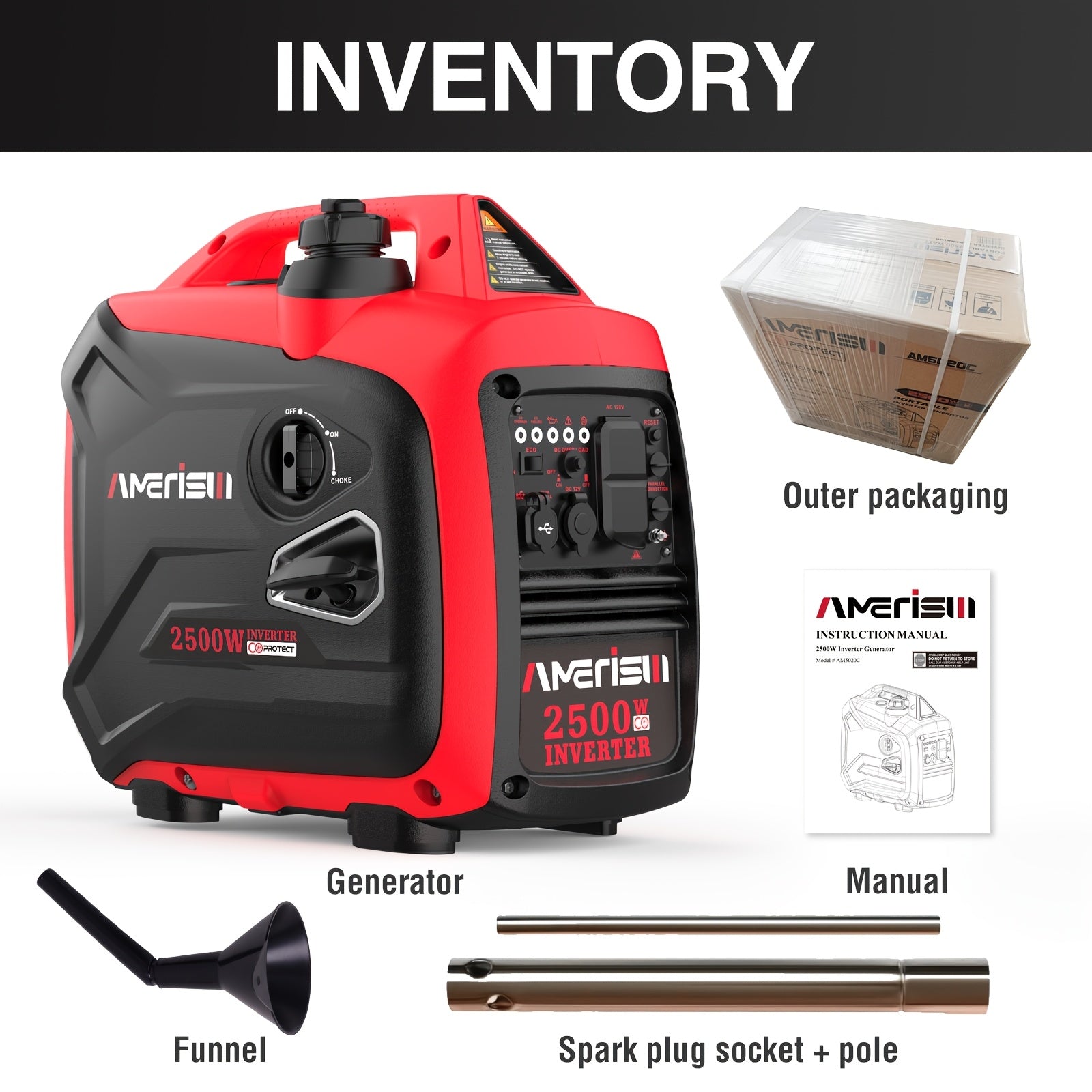 Ultra-quiet 2500/3800/5000 watt gas portable inverter with CO sensor - suitable for home, camping and outdoor activities - supports parallel operation