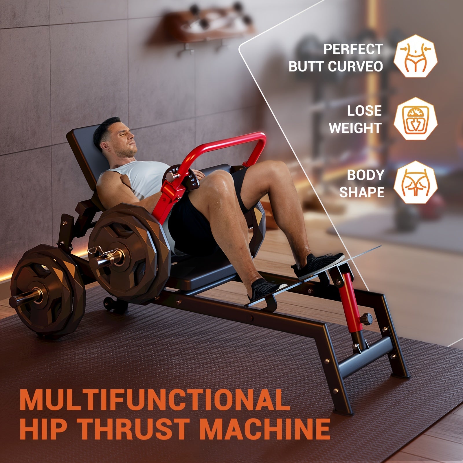 900-Lb Load-Bearing Disc Butt Bridge Machine with Adjustable Foot Plates and Weight Rack, Designed for Intensive Butt Exercise, Enhancing Glute Muscle Development and Shaping