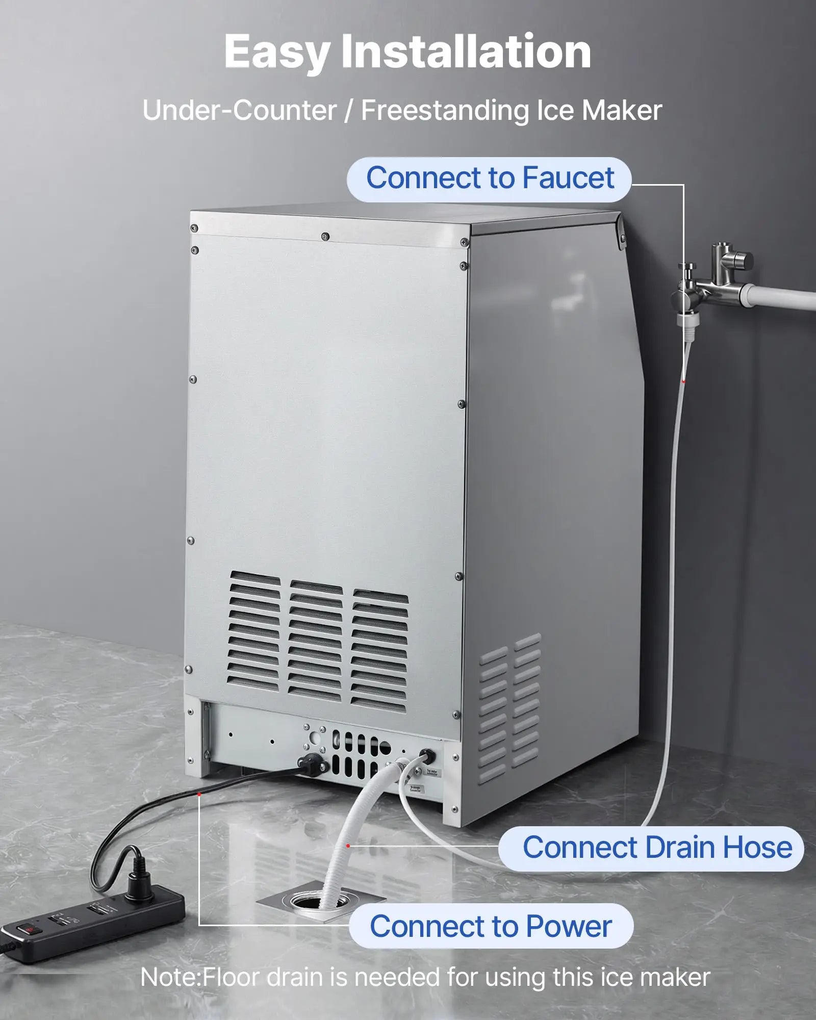 【DealsForYouDays】VEVOR Commercial Ice Maker Machine, 130 lbs/24h with 30 lbs Storage Capacity, Built-in/Freestanding/Under Counter, Stainless Steel Ice Maker with LED Display & Self-Cleaning, for Home Bar Restaurant