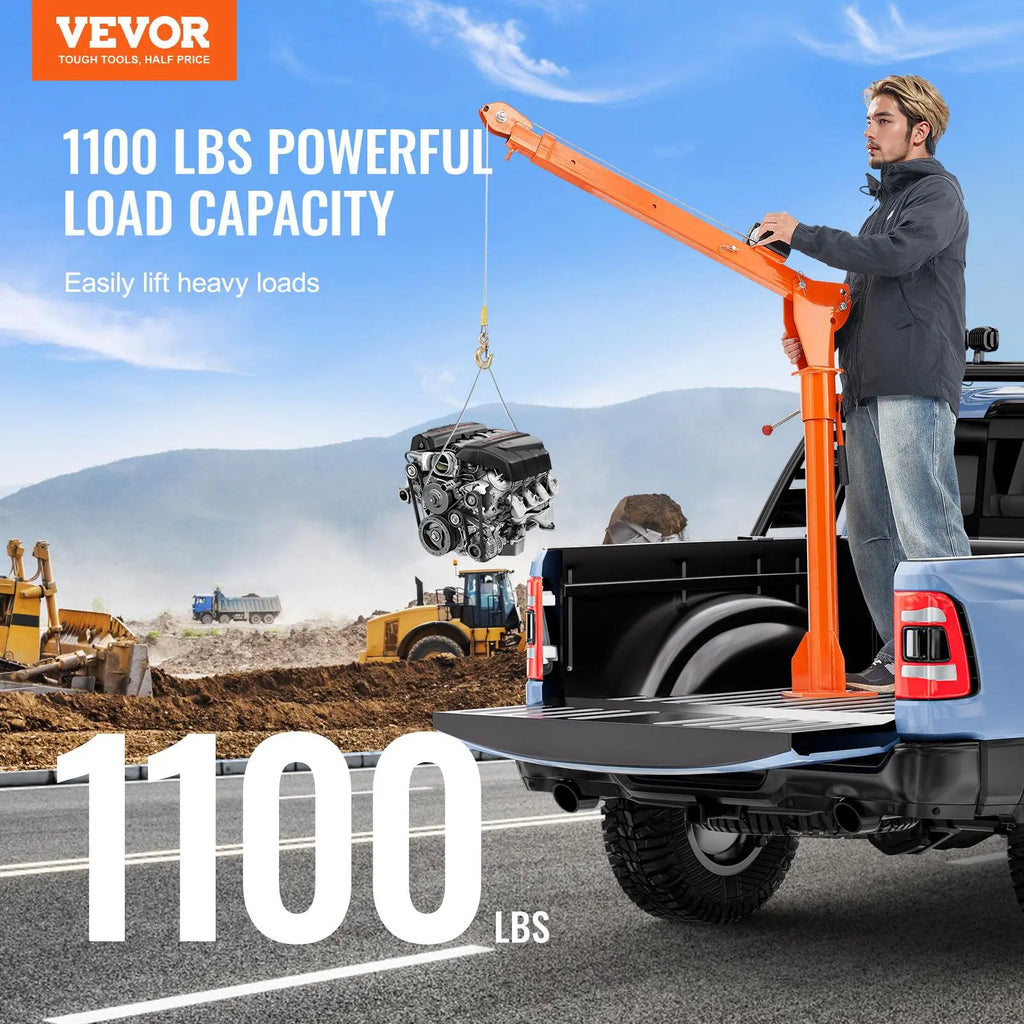 【DealsForYouDays】VEVOR Electric Pickup Truck Crane, 1100 lbs, Folding Truck-Mounted Bed Crane with Electric Winch 3500 lbs, Steel Pickup Truck Jib Crane Hoist 360° Swivel for Lifting Goods in Construction, Factory