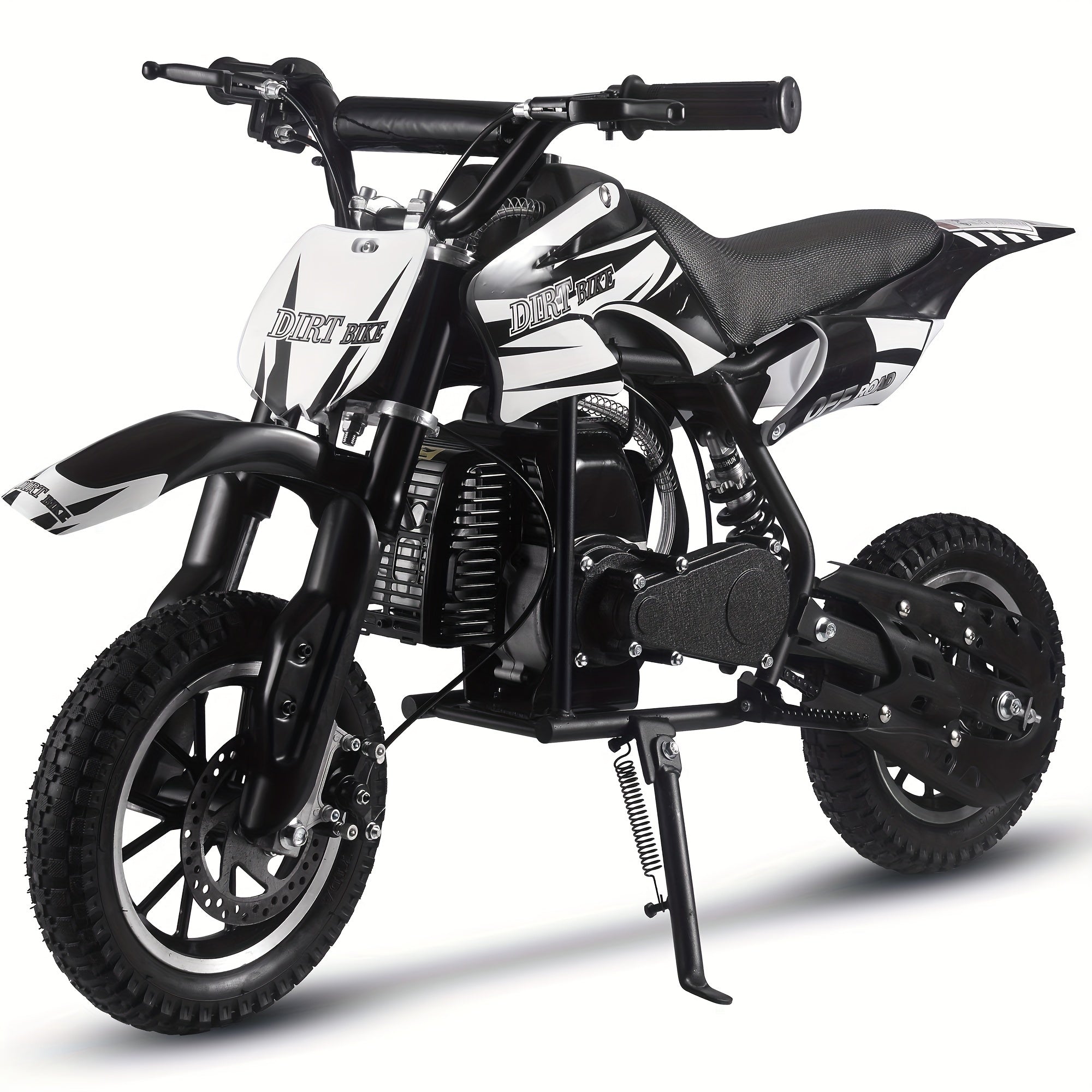 Gas oil motorcycle, off-road motorcycle, 49 CC two-stroke gas oil motorcycle (model: DB001), top speed: 20 Mph, EPA certified, with rear suspension, kill stop switch, disc brake. Surprise gift, battery free