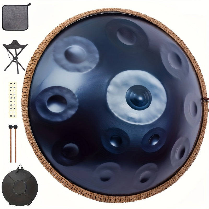 Hand Disc Three Top Drum 12 Tones, 22 Inch D Minor Kurdish Hand Disc Drum, 432Hz Premium Steel Tongue Drum, Suitable for Adult Yoga Meditation, Sound Healing Instrument, Beginner Gift, with Tote, Drum Stick, Stand, Cloth, Sticker