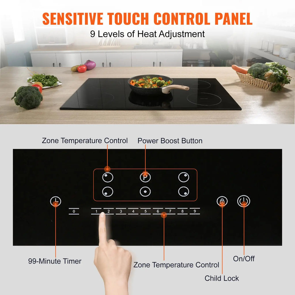 【DealsForYouDays】VEVOR Electric Cooktop, 5 Burners, 36'' Induction Stove Top, Built-in Magnetic Cooktop 9200W, 9 Heating Level Multifunctional Burner, LED Touch Screen w/ Child Lock & Over-Temperature Protection