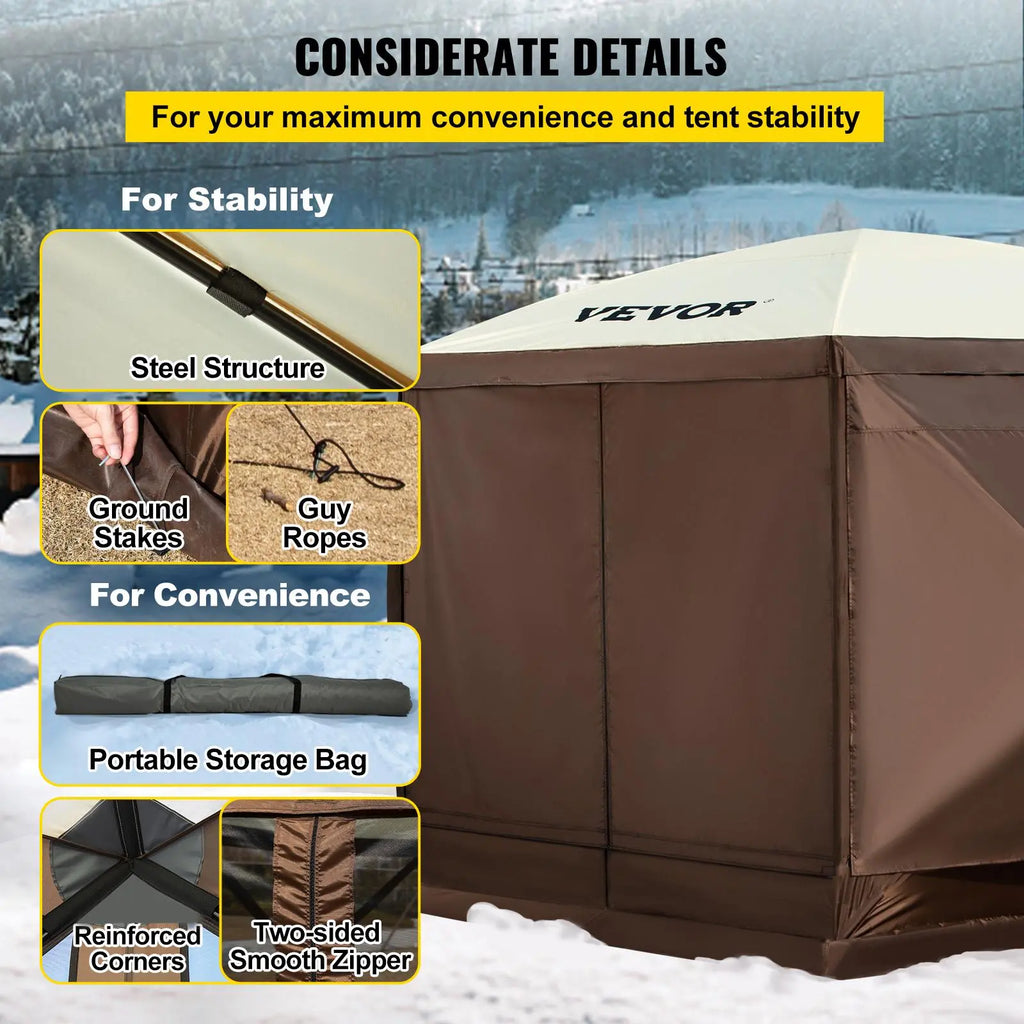 【DealsForYouDays】VEVOR Gazebo Screen Tent, 10 x 10 ft, 6 Sided Pop-up Camping Canopy Shelter Tent with Mesh Windows, Portable Carry Bag, Ground Stakes, Large Shade Tents for Outdoor Camping, Lawn and Backyard