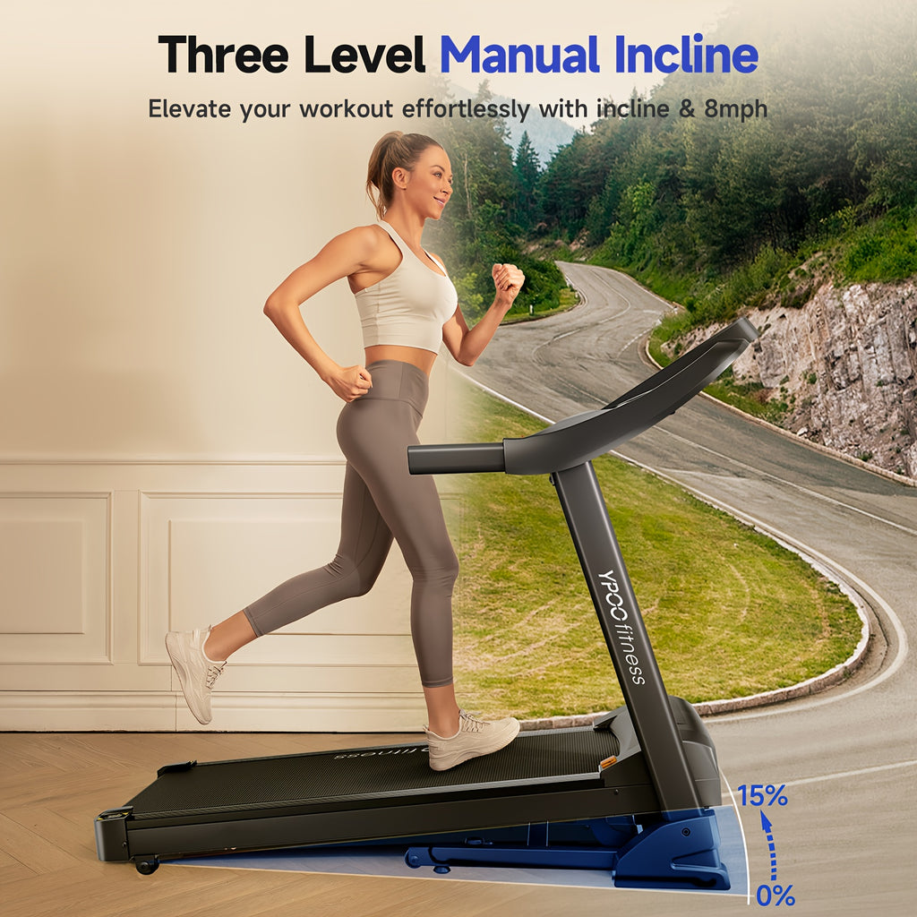 Home treadmill, walking running mat with adjustable slope, slope range from 0% to 15%, home automatic folding treadmill, 8.0 MPH running speed, supports up to 300 pounds, quiet treadmill, ideal for home use