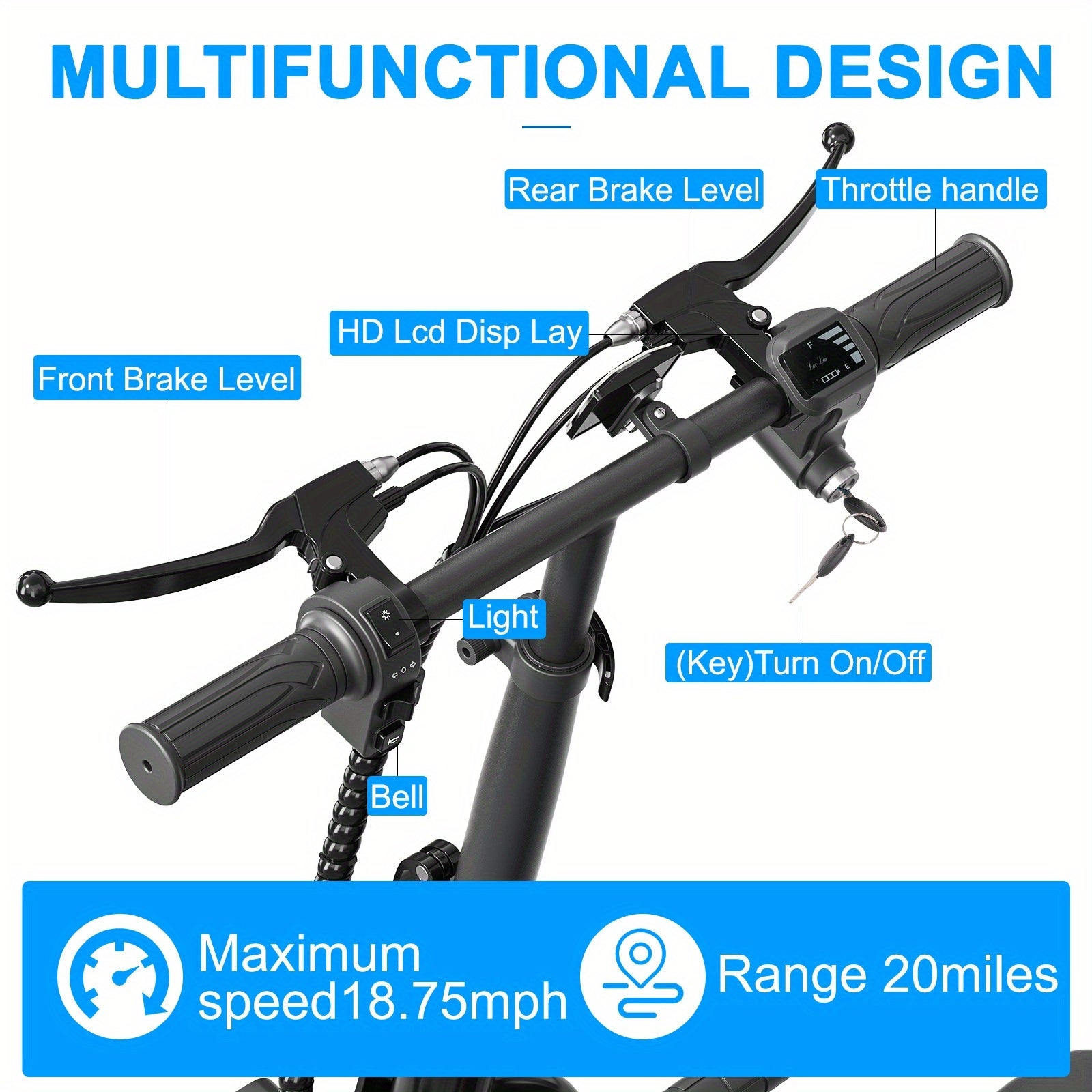 Adult electric scooter with 3 seats, powered by a 500W motor, electric bicycle with 12-inch air tires, 20 miles range, top speed 18.75 mph, electric bicycle, suitable for women/professionals