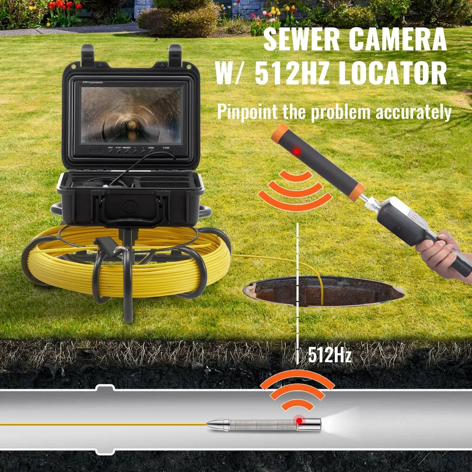 【DealsForYouDays】VEVOR Sewer Camera,  , Pipeline Inspection Camera with DVR Function, IP68 Camera with 12 Adjustable LEDs, A 16 GB SD Card for Sewer Line, Home, Duct Drain Pipe Plumbing