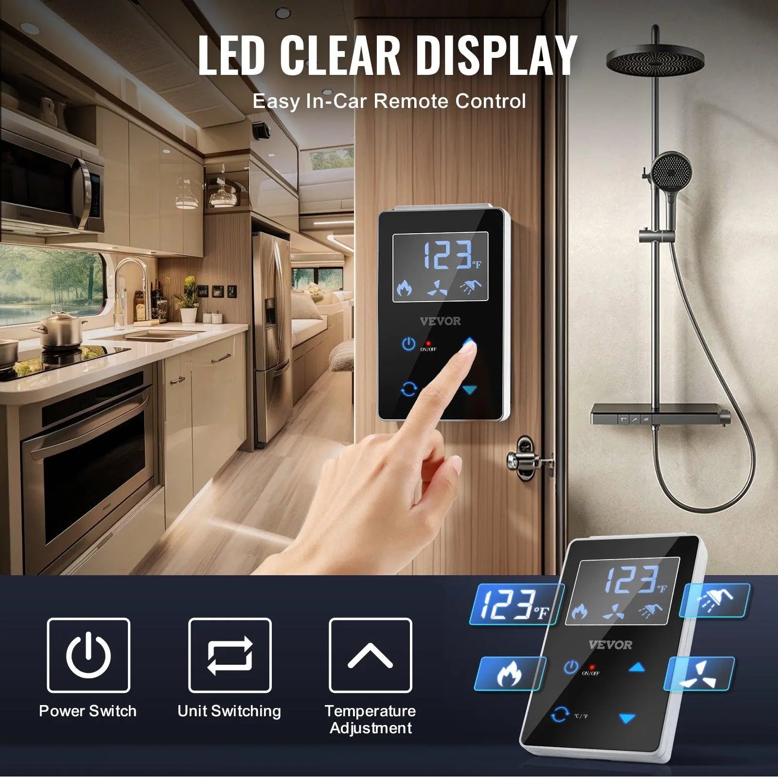 【DealsForYouDays】VEVOR  RV Tankless Water Heater 15x15 in Propane Gas 42000BTU with Controller