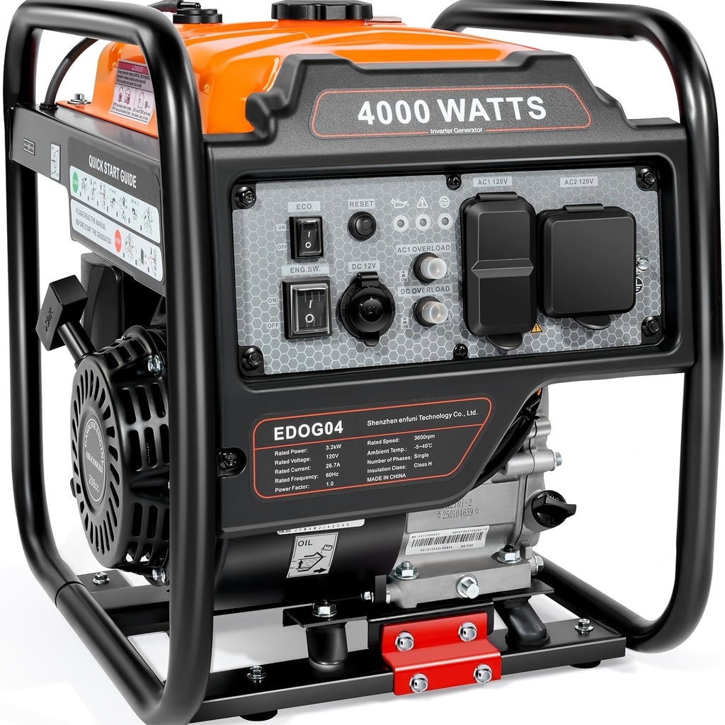 Portable generator, 4000W high power, four-stroke, high power, suitable for blizzard hurricane weather, camping, home RV backup power, dual 120V AC sockets, USB and C ports, reliable power support