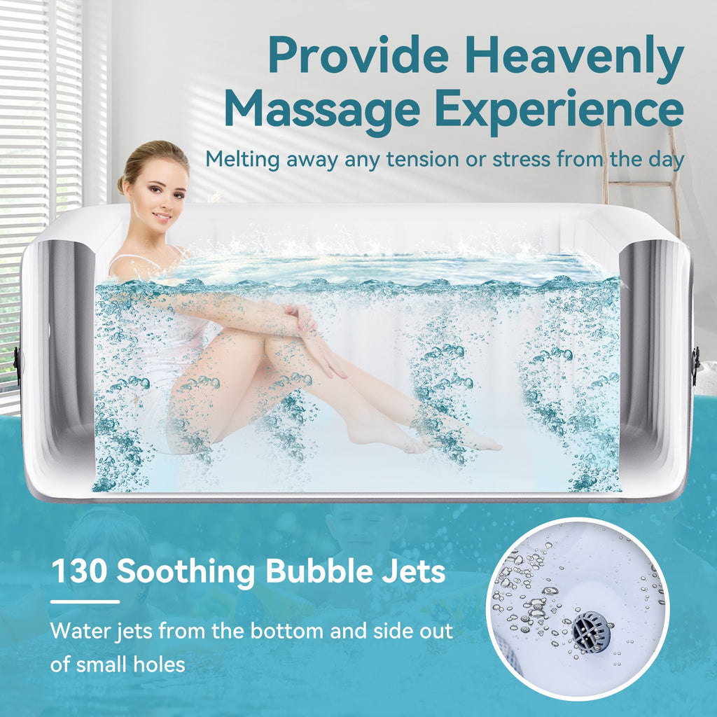 Heated Bath - Portable Large Square Heated Bath, Outdoor Spa Set Includes Heat Pump, Filter, and Spa Cover