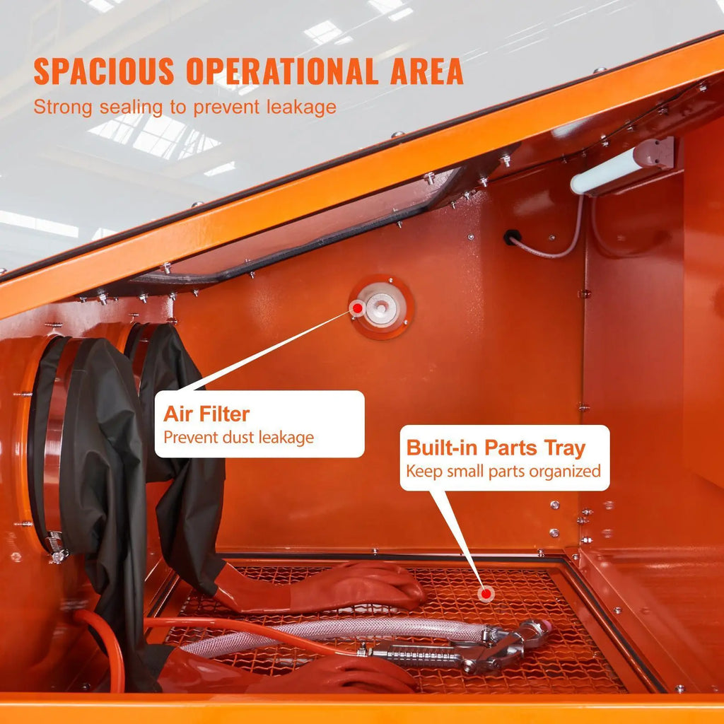 【Summervibes】VEVOR 90 Gallon Sandblasting Cabinet with 1.8 Gallon Dust Collection System, 40-120PSI Sand Blasting Cabinet with Stand, Heavy Duty Sand Blaster with Blasting Gun & 4 Nozzles for Paint, Rust Removal