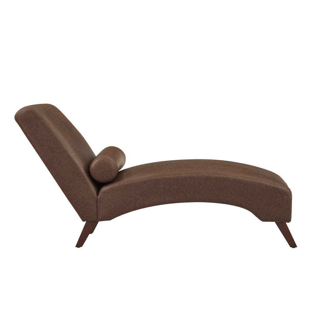 Chaise Lounge Chair with Bolster Pillow, Upholstered in Premium Tech Fabric - Mid-Century Modern Curved Lounger for Living Room, Bedroom