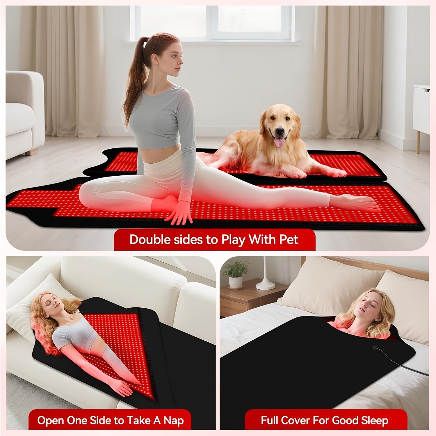 Large 74 "X 77.2" infrared light therapy mat with 2705 LED lights in dual wavelengths (660Nm & 850Nm), this home health blanket is designed for muscle and skin repair, making it the perfect Valentine's Day gift