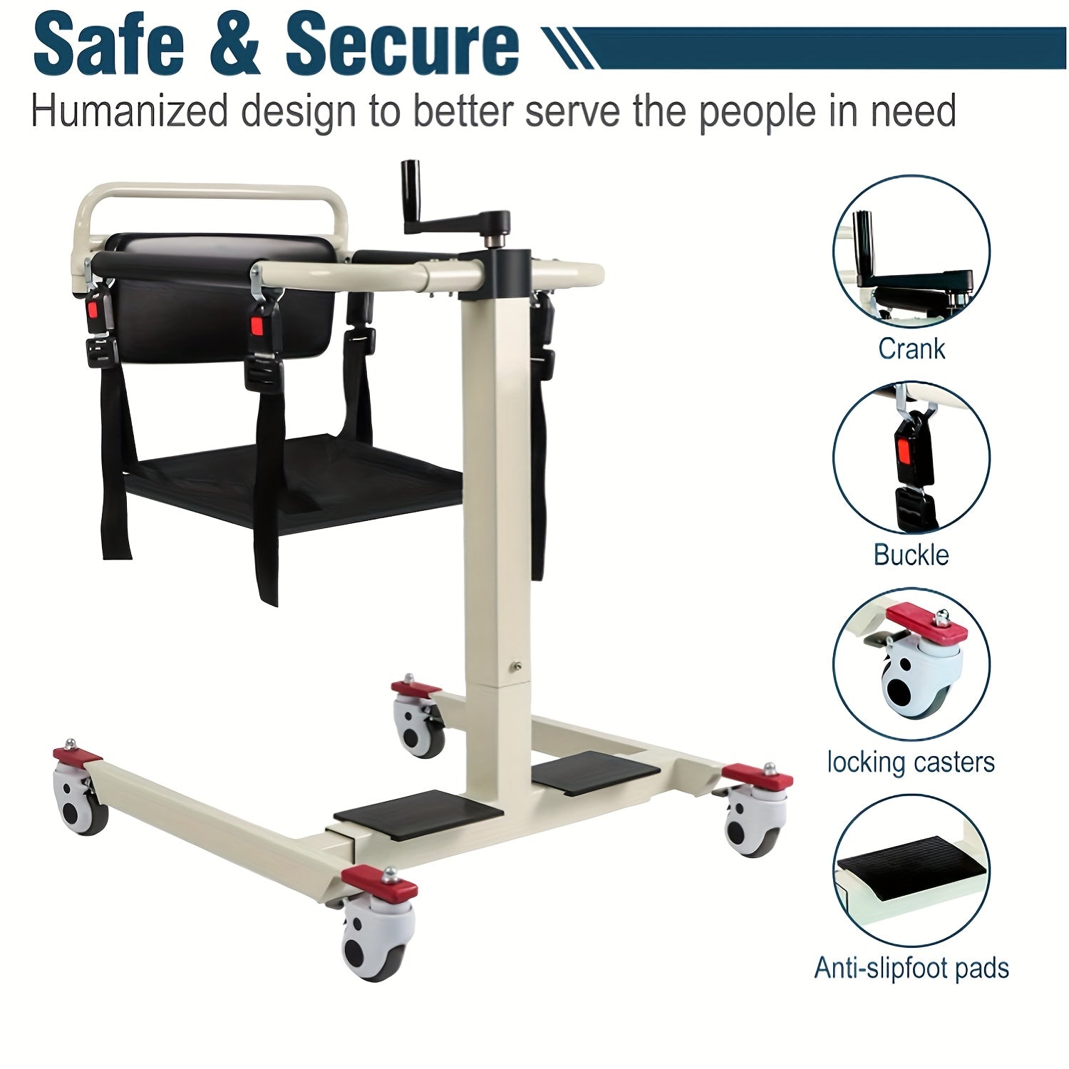 Heavy-duty household transfer lift chair with backrest, four-wheel base and guide rail system, the elderly lift chair, height adjustable lift system, suitable for bedside, car bedside, toilet chair, shower chair, etc., can be used as a lift chair