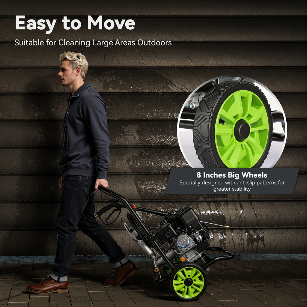 MAX 4200PSI 3GPM 212CC Commercial Gas Pressure Washer, 7.0 HP Professional Gas Washer with 5 Nozzles, 25 'Hose, 33.81 oz Foam Bottle for Automobiles, Fences, Driveways, Yards (EPA/CARB/ETL Compliant), Black