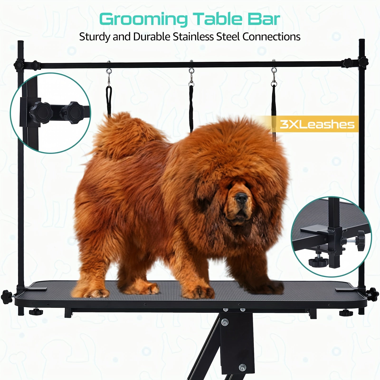 43.3 "Heavy Duty Hydraulic Pet Grooming Table with Adjustable Height (22" -39 ") and Top Arm with Trooping System - 350 lbs load-bearing capacity, sturdy A-frame base, hydraulic lift mechanism, suitable for professional pet salons, veterinary use, easy-to