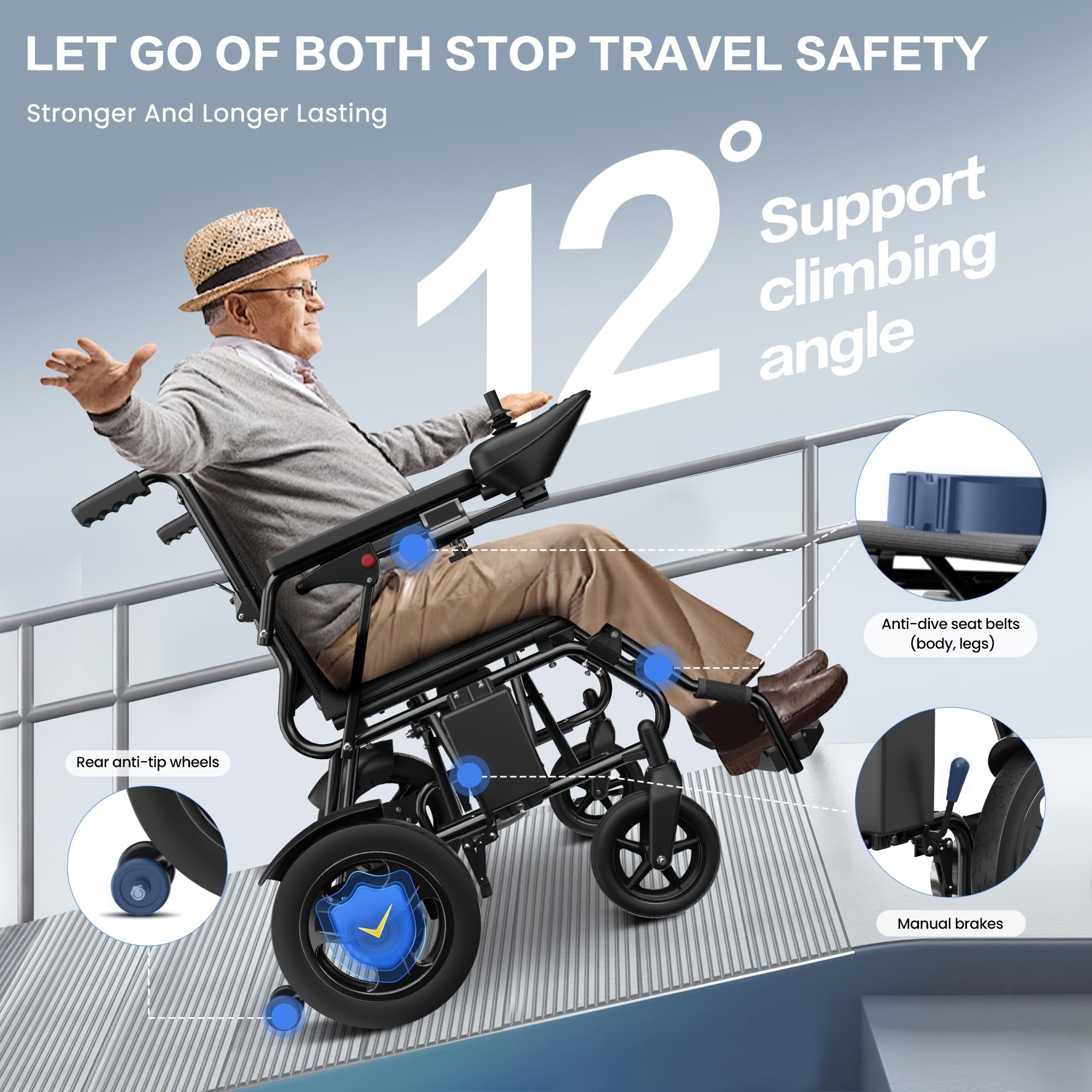 Folding electric wheelchair for adults and the elderly, all-terrain portable electric scooter, 15 miles range, 300 pounds load, can be easily placed in the trunk of the car