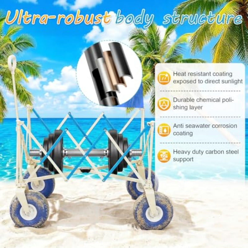 ATV, large wheel sand-specific, 350-pound heavy-duty folding ATV, equipped with 10.5-inch all-terrain pneumatic tires, multi-purpose cart, suitable for camping, outdoor shopping, gardening and sports, with air pump