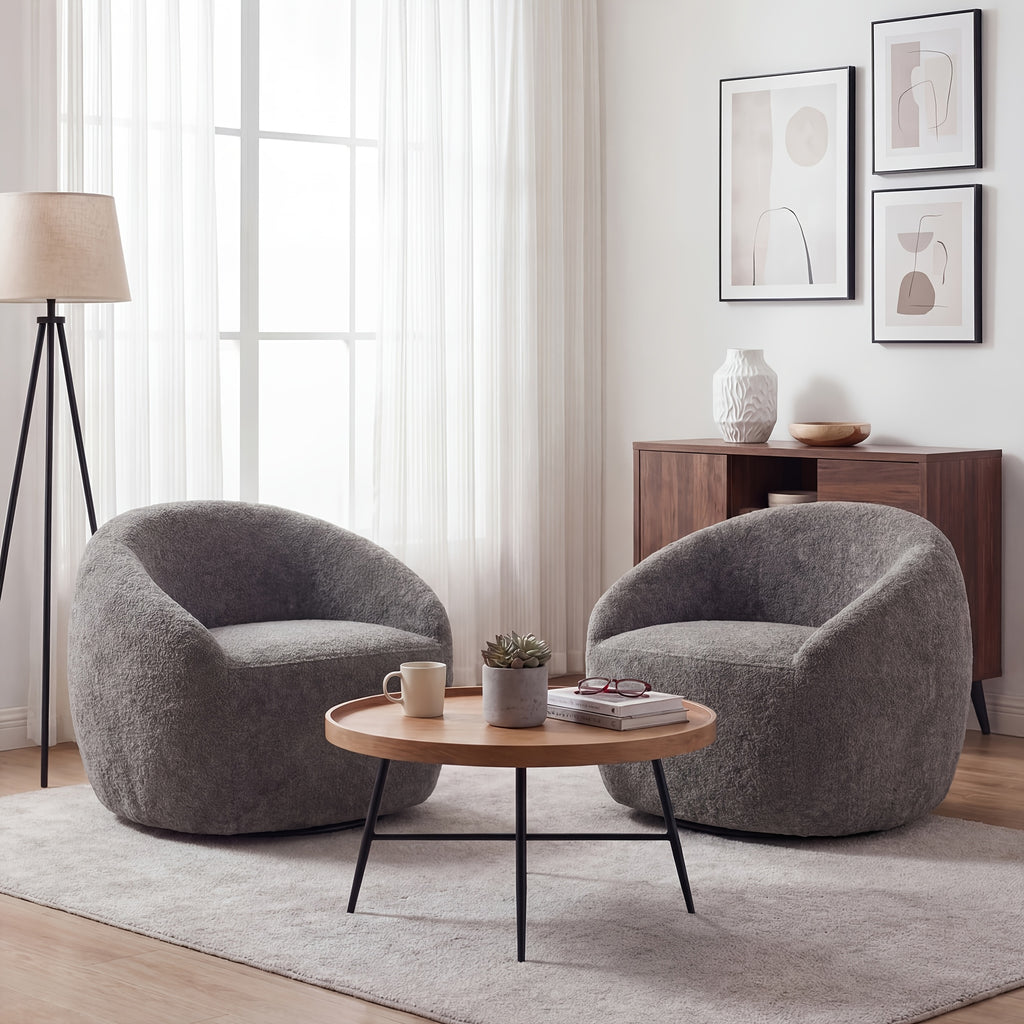 Set of 2 Swivel Accent Chairs, 33.5" Rotating Armchairs in Grey, White, Or Green - Padded Lounge Chairs for Living Room, Bedroom, Home Office