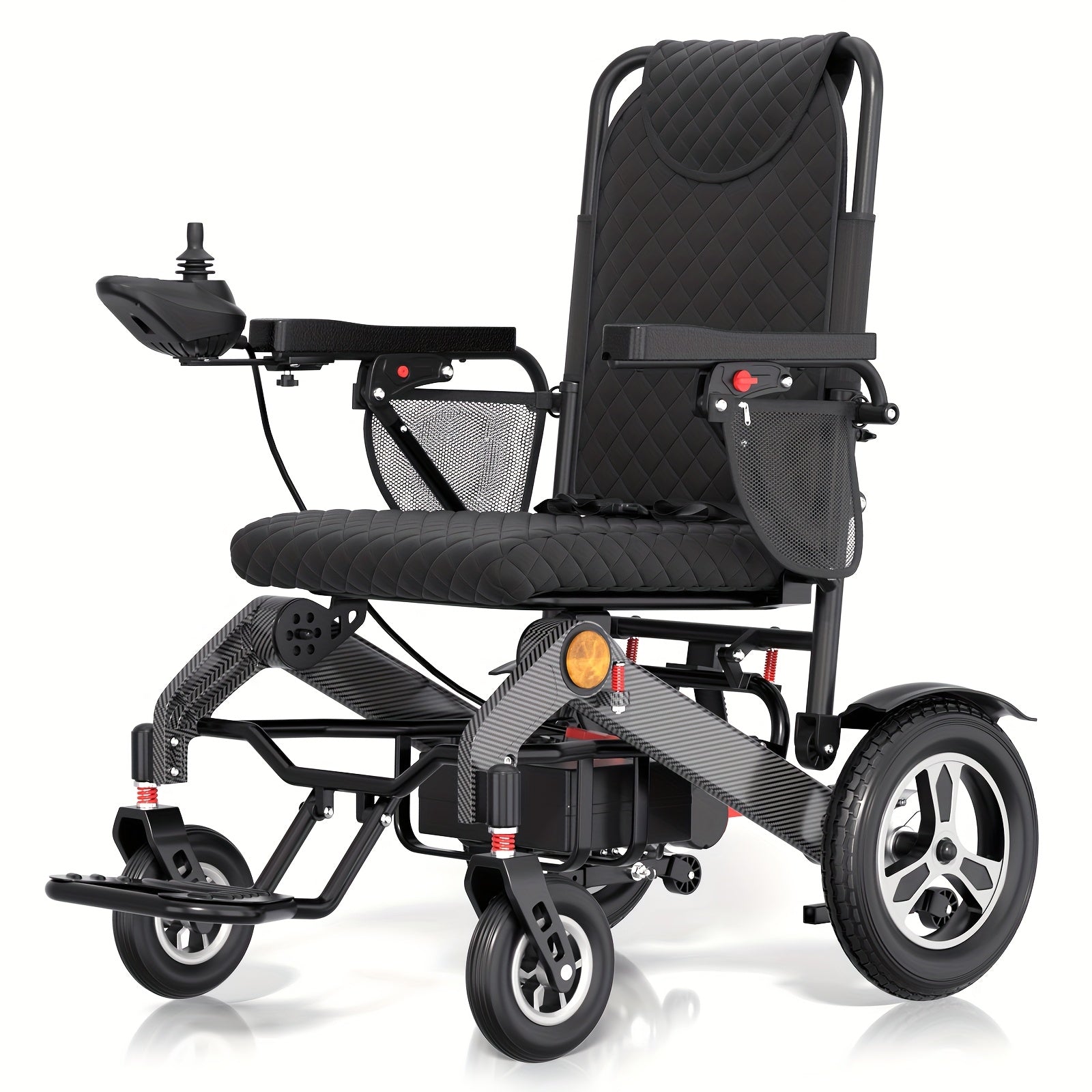 This electric wheelchair can bear up to 350 pounds and has a range of more than 30 miles. It features an upgraded smart design and is suitable for adult use.