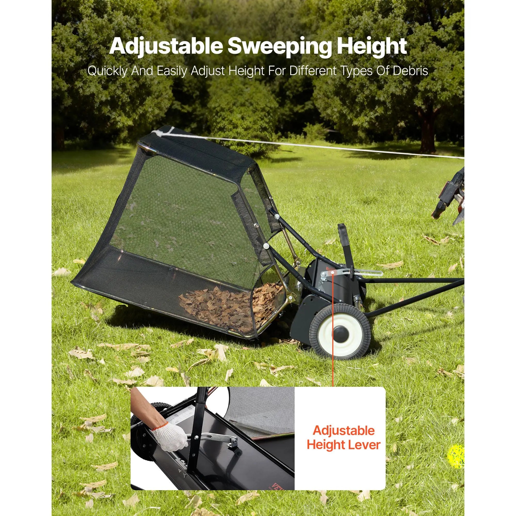 【DealsForYouDays】VEVOR 52 in Tow Behind Lawn Sweeper, 26 cu.ft. Large Yard Sweeper, Adjustable Sweeping Height, Heavy Duty Leaf & Grass Collector with Dumping Rope, Pull Behind Sweepers for Debris Grass Clippings