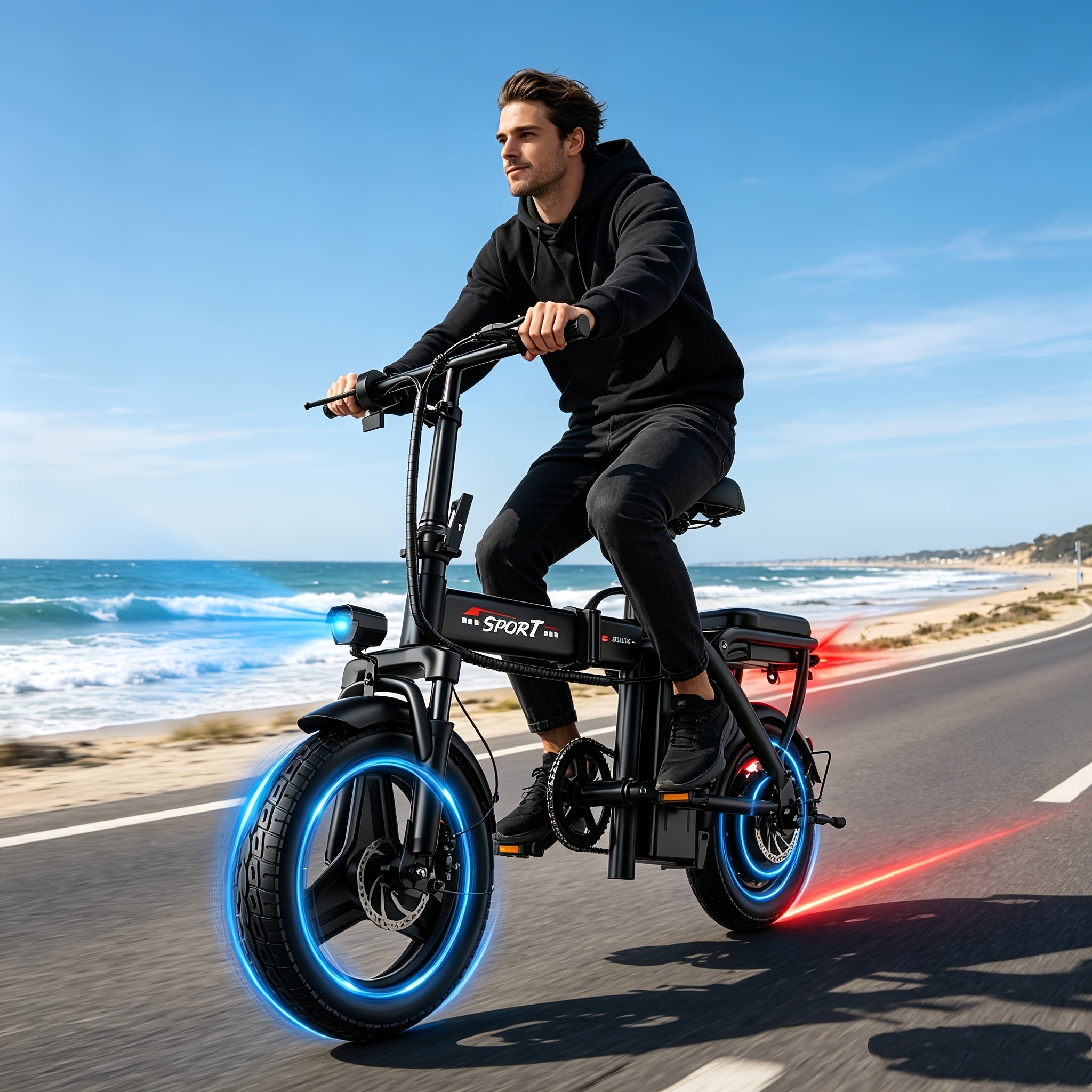 650W folding electric bicycle, 48V 10.5Ah removable lithium battery, fashionable 14-inch foldable commuter electric bicycle, unisex