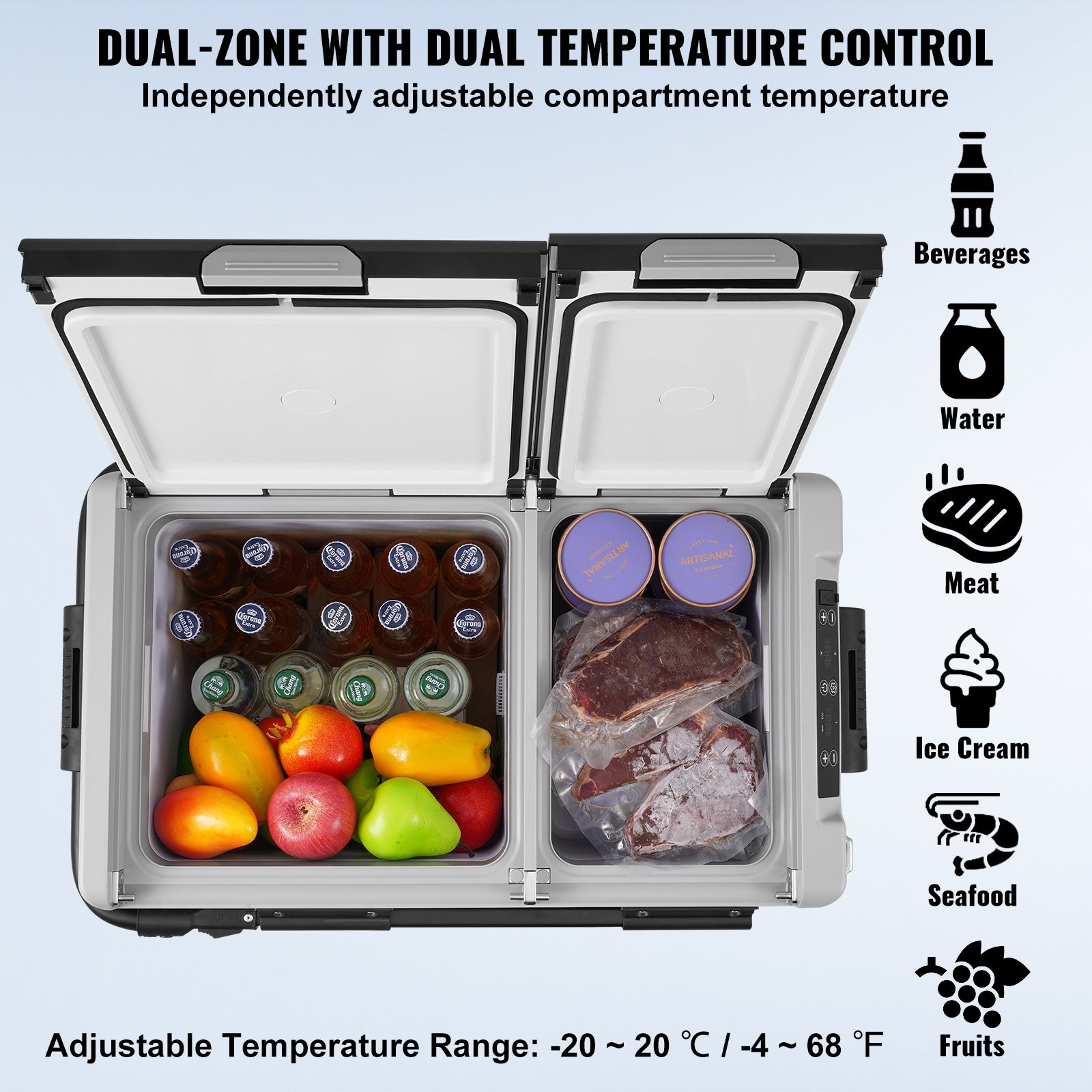 Vevor portable car refrigerator freezer - 58l dual temperature zone - home & car use