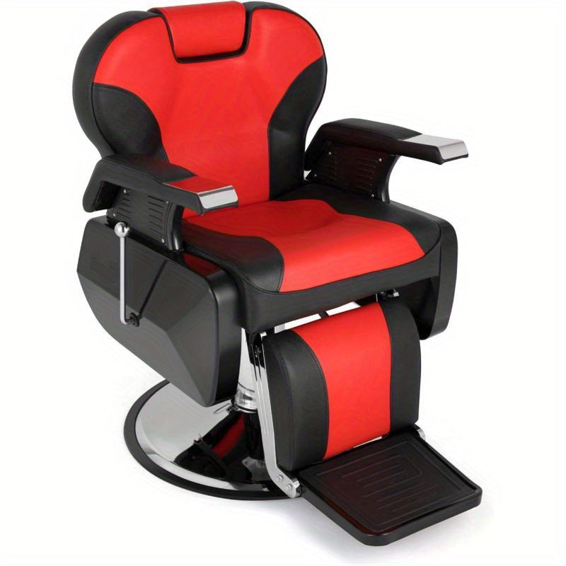 OmySalon Multifunctional Hydraulic Barber Chair, Heavy Duty Reclining Chair, Cosmetologist Tattoo Washing Equipment, Red Black/Black and White