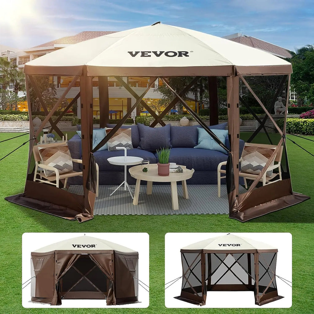 【DealsForYouDays】VEVOR Gazebo Screen Tent, 10 x 10 ft, 6 Sided Pop-up Camping Canopy Shelter Tent with Mesh Windows, Portable Carry Bag, Ground Stakes, Large Shade Tents for Outdoor Camping, Lawn and Backyard