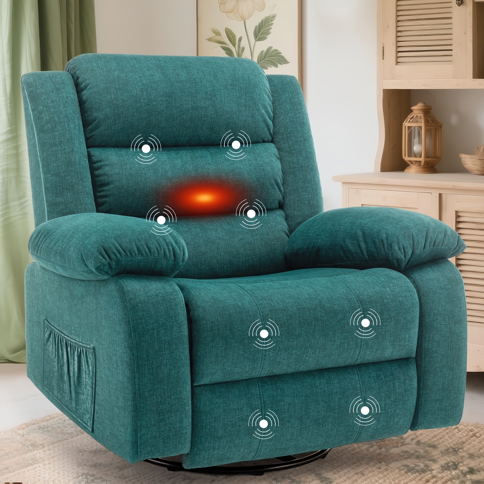 Personal care single chair, oversized rotating rocking chair, lounge chair with massage heating function, adult manual lounge chair, side pocket, sofa chair suitable for large space, material casual lounge chair, Christmas gift