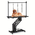 43.3 "Heavy Duty Hydraulic Pet Grooming Table with Adjustable Height (22" -39 ") and Top Arm with Trooping System - 350 lbs load-bearing capacity, sturdy A-frame base, hydraulic lift mechanism, suitable for professional pet salons, veterinary use, easy-to
