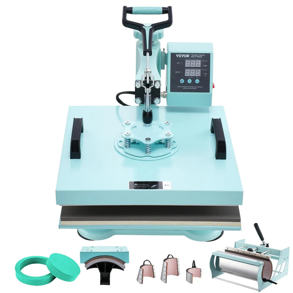 【DealsForYouDays】VEVOR Heat Press Machine, 15 x 15 inch, 8 in 1 Heat Transfer Machine with 6-30 oz Tumbler Press, 360° Swing Away T-Shirt Pressing, Digital Precise Control, for T-Shirts/Mugs/Hats/Plates, Green