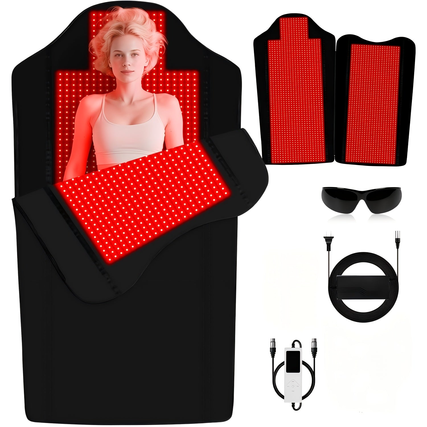 Certified red light therapy pad, red light blanket, and 2705 led full body sensory sleep sack. 74inch × 77.2inch oversized dimensions. dual wavelength (660nm & 850nm) for muscle recovery & skin rejuvenation, collagen boost & relaxation, joint care. featur